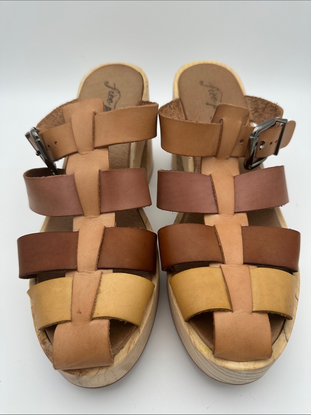 Free People Bellevue Clogs Leather Chunky Wood Fisherman Platform Sandals 39 8.5 - Picture 8 of 16